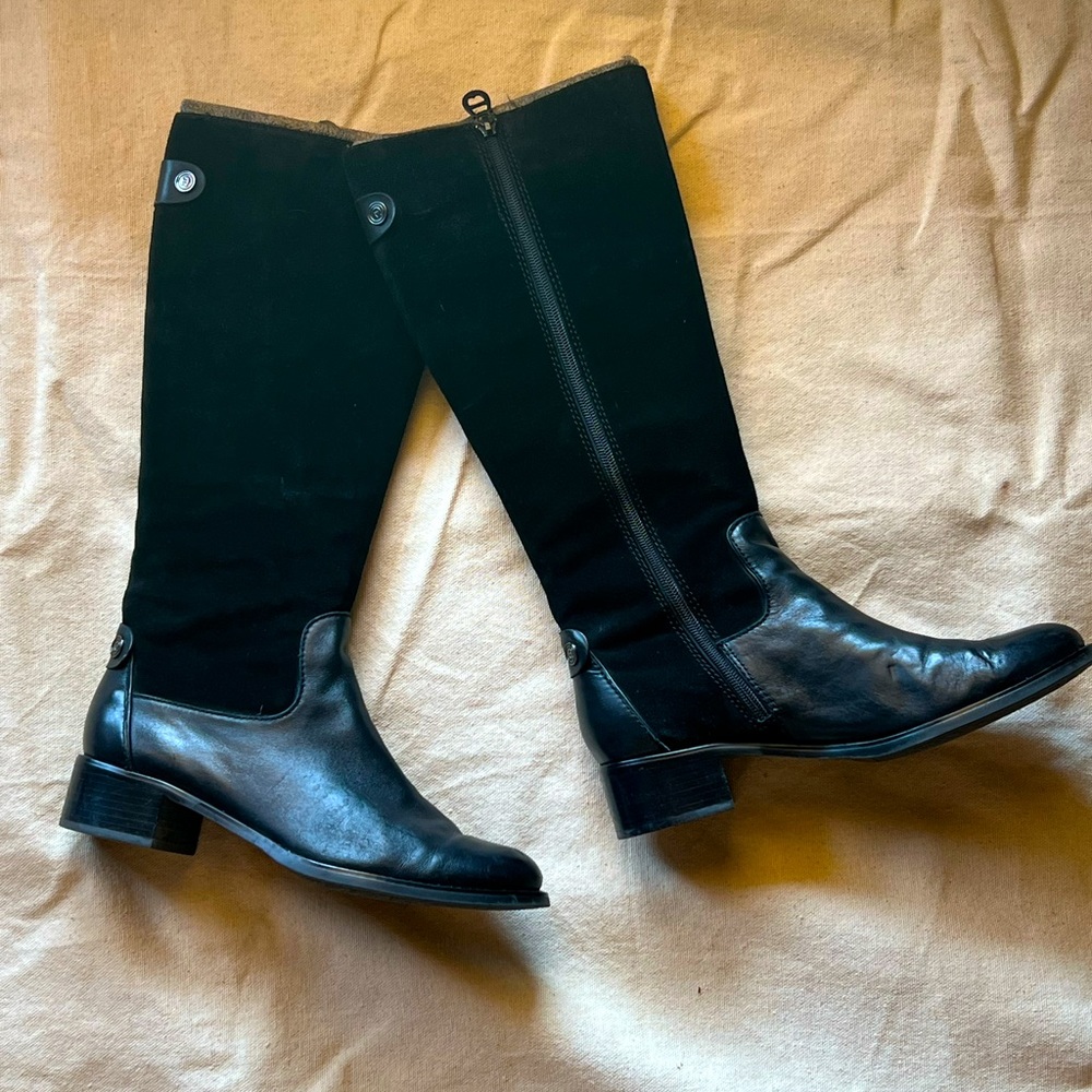 Etienne Aigner black leather and suede riding boots
